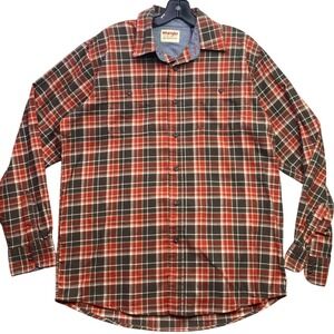 Wrangler Shirt Mens Medium Plaid Flannel Outdoors Workwear Career Preppy